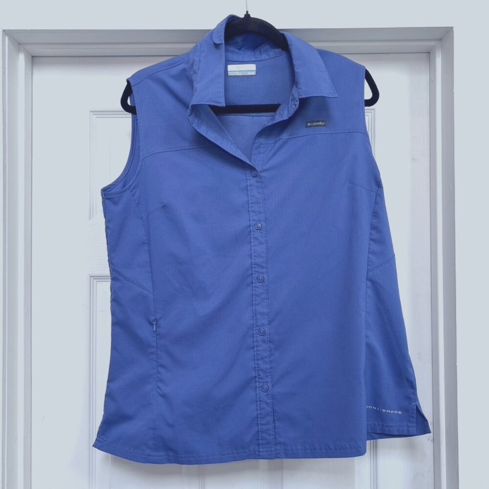 Columbia Womens Top Blue Sleeveless Omni-Shade Vented Right Pocket Size XL